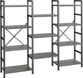 SUPERJARE Triple Bookshelf, Bookcase with 11 Open Display Shelves, Wide Book Shelf Book Case for Home & Office, 4 Tier, Grey