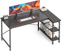DUMOS L Shaped Desk 47 Inch Computer Desk Gaming Furniture Corner Desks Home Office PC Table with Reversible Storage Shelves for Writing Working Study Bedroom Dorm, Black