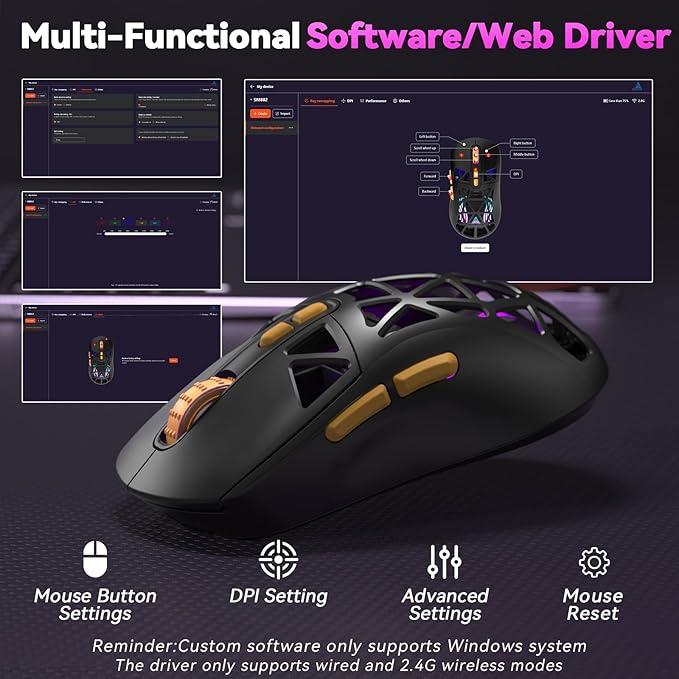 CORBOBO SOLAKAKA SM802 Wireless Gaming Mouse,24,000 DPI Max,Tri-Mode 2.4GHz/BT/Wired USB Rechargeable Gamer Mouse with RGB,Programmable Macro Buttons,68g Lightweight Computer Mouse for Laptop/PC/Mac