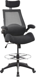 BOLISS Drafting Tall Office Chair 400lbs High Back Wide Standing Desk Chair Comfortable with Flip up Armrests Lumbar Support Adjustable Big Footrest Ring(Black)