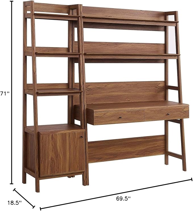 Modway 2-Piece Home Office Desk and Bookshelf Display Case in Walnut