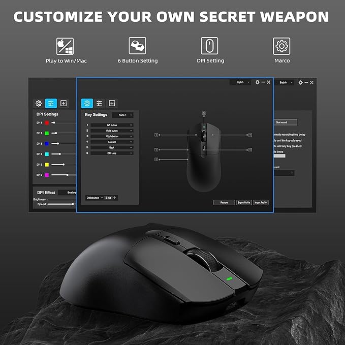 A.JAZZ AJ139 G Pro Wireless Gaming Mouse Ultra-lightweight 59g with Dual Mode-Type C Wired/2.4Ghz USB Receiver up to 26000DPI 6 Programmable Button Ergonomic Symmetric for PS4 XBox PC Mac Gamer(Black)