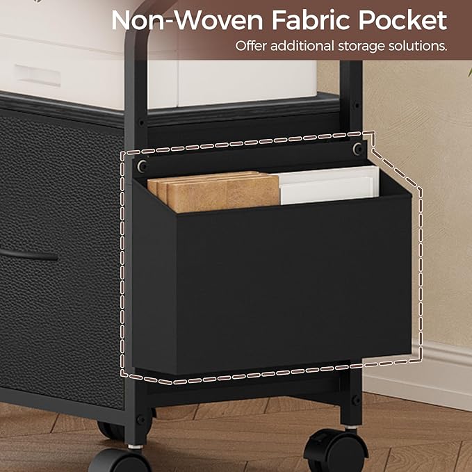 MAHANCRIS Small File Cabinet, Rolling Filing Cabinet for Under Desk with Divider, Single Non-Woven Fabric Drawer File Organizer for A4/Letter Size Documents, Under Desk Storage, Black FCBK3001