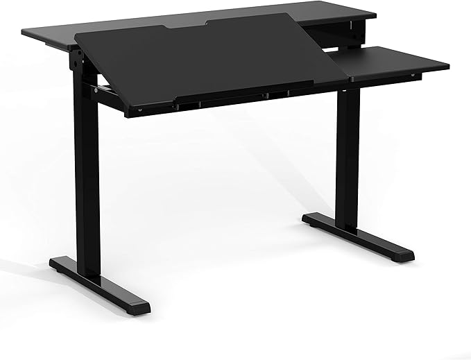 Stand Up Desk Store 40" Manual Adjustable Height Split Level Drafting Table Ergonomic Desk with Monitor Shelf (Black/Black)
