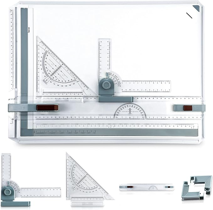 Zonon A3 Portable Drawing Board, Multi-Function Metric Drafting Table Drafting Board with Clear Rule Parallel Motion and Angle Adjustable Measuring System(A3)