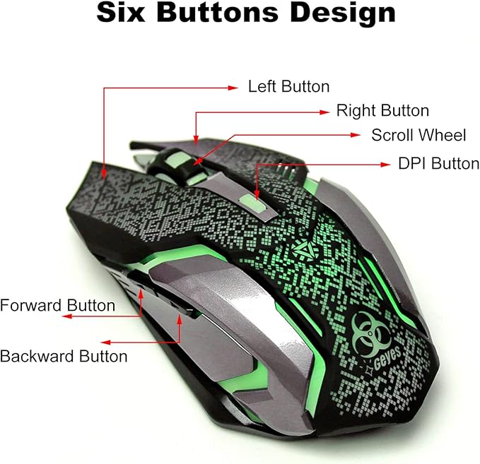 VEGCOO Wireless Gaming Mouse, C8 Wireless Rechargeable Mouse with Colorful LED Lights and 2400/1600/1000 DPI for Laptop and Computer (C9 Silver)