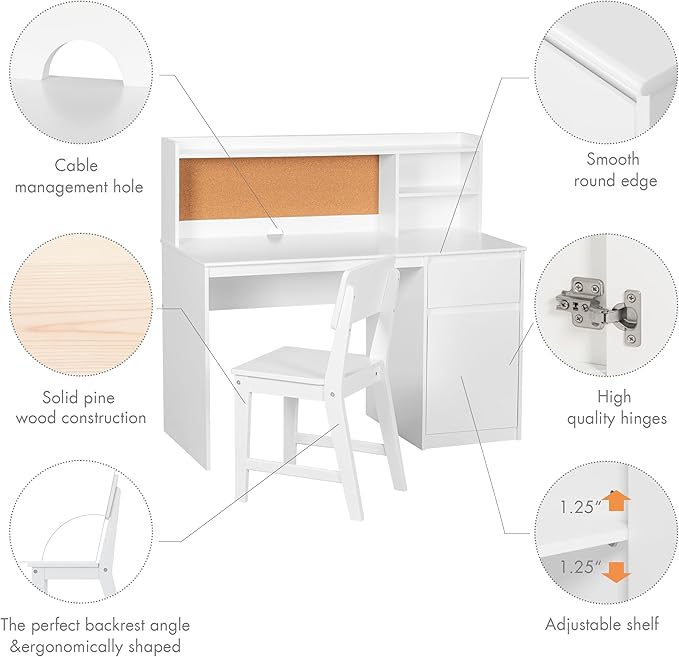 UTEX Kids Study Desk with Chair, Kids Desk and Chair Sets with Hutch for 5-12, Wooden Children Study Table, Student Writing Table Computer Workstation