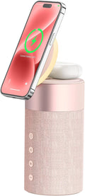 COLSUR Bluetooth Speaker, Magnetic Wireless Charger, Bluetooth Speakers with Night Light, 2 in 1 Wireless Charging Station for iPhone 17/16/15/14/13/12 Series, AirPods Pro 2/4/3/2（Gift Ideal） (Pink)