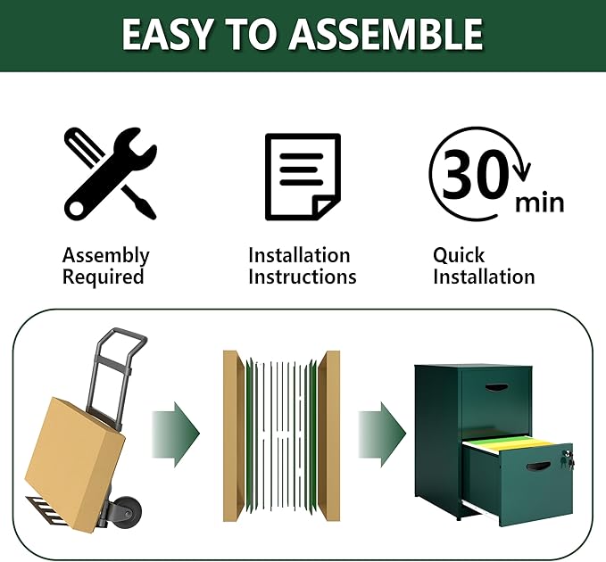 Polup 2 Drawer File Cabinet with Lock, Office File Cabinet with Drawers for Under Desk, Small Filling Cabinet for Home Office, Green, Assembly Required