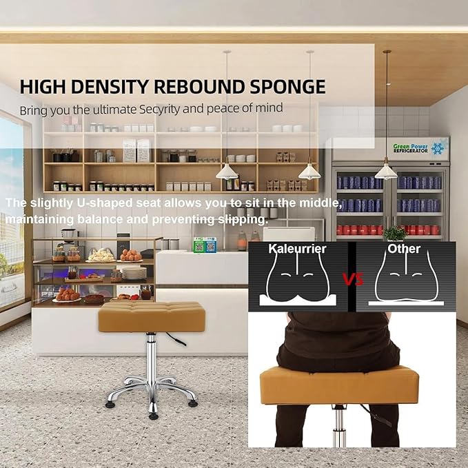Kaleurrier Heavy Duty Stools with Bell Glides Backless Height Adjustable Stool - Swivel Stool Chair for Counter Bar Office Lab Home Kitchen Lab Clinic Dentist Classroom (Stationary Casters, Camel)