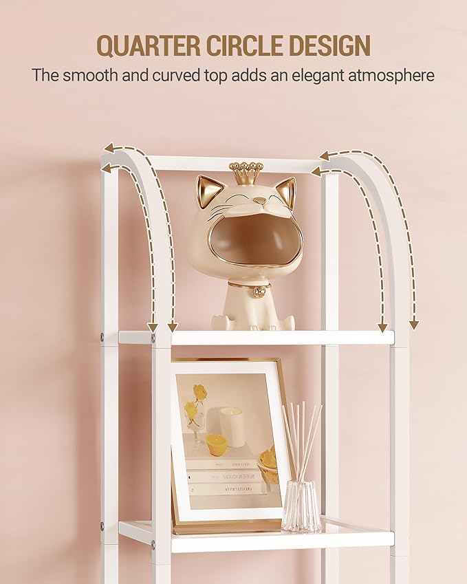 Hzuaneri Bookcase Bookshelf, Tempered Glass Arched Bookshelf for More Storage, Slim Shelving Unit for Bedroom, Bathroom, Home Office, Steel Frame, 6 Tier White BC20699W