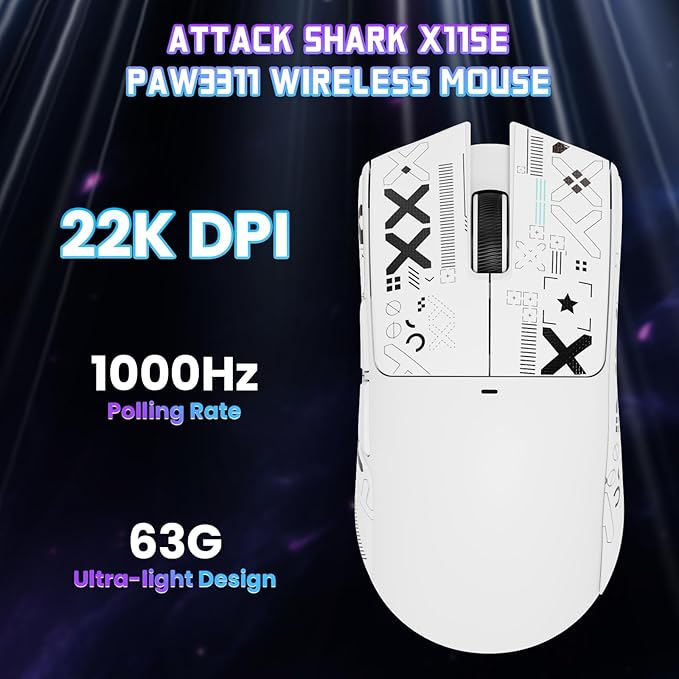 ATTACK SHARK X11SE Lightweight Wireless Gaming Mouse, 59g Tri-Mode BT/2.4G Wireless/Wired Gaming Mouse, PixArt PAW3311 Gaming Sensor, 22000 DPI, Office Mice with Tape for PC/Xbox/Win/Mac (White)