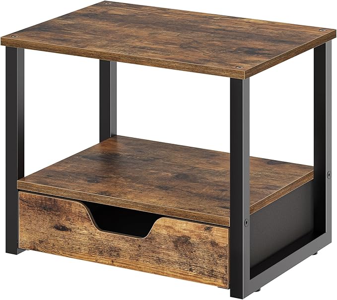 YATINEY Desktop Printer Stand, 2-Tier Printer Table with Non-Woven Drawer, Multi-Purpose Desk Organizer for Home Office, Under Desk Open Organizer Shelf, Rustic Brown PS01BR