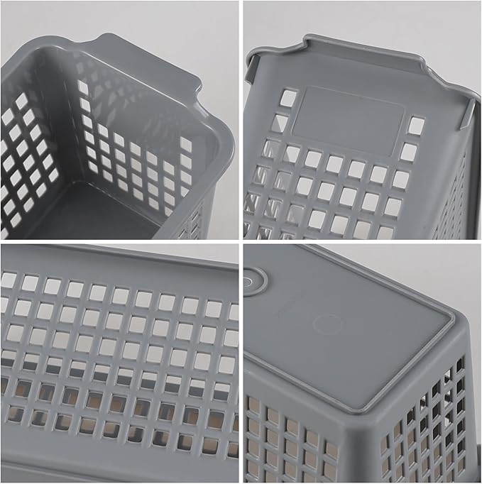 6 Pack Tall Slim Plastic Storage Baskets, Small Basket Organizer for Drawer, Office, Desktop, Gray