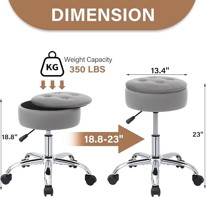 Gitrah Vanity Chair with Wheels Adjustable Vanity Stool with Storage Swivel Vanity Stool for Vanity Rolling Makeup Chair Grey