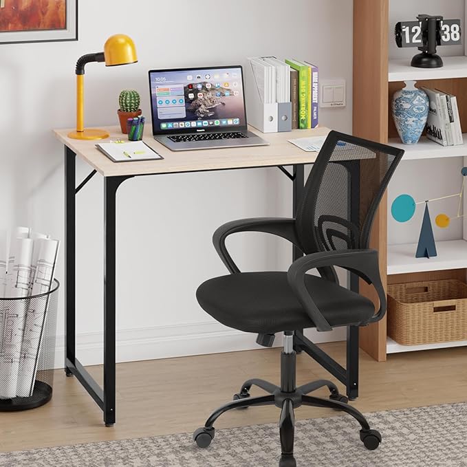 PayLessHere 32 Inch Home Office Desk and Chair Set,32 Inch Computer Desk with Ergonomic Height Adjustable Office Chair for Home Office,Nature&Black