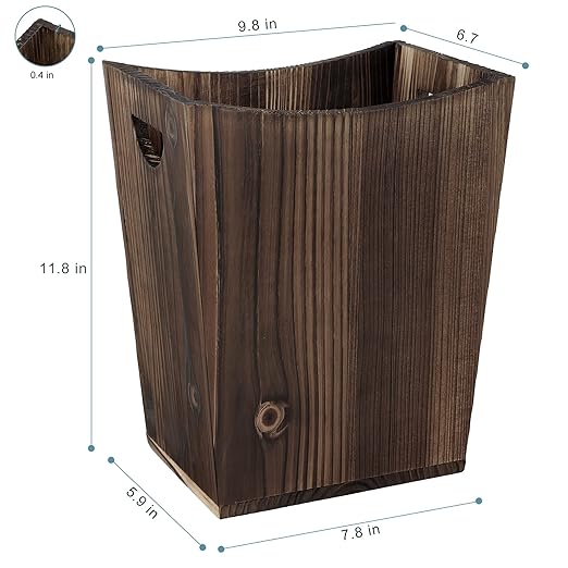 ETELI Wood Waste Basket Small Trash Can for Office Rectangular Trash Can Decorative with 2 Handles for Bathroom Bedroom Kitchen Hotel (Brown)