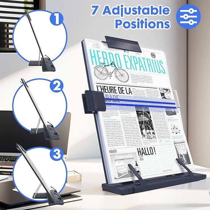Barelove Document Holder Paper Stand with 7 Adjustable Positions, Black Metal Paper Holder Stand for Desk When Typing for Reading A4 Letter, Books, Music Sheet, Receipts, Textbooks