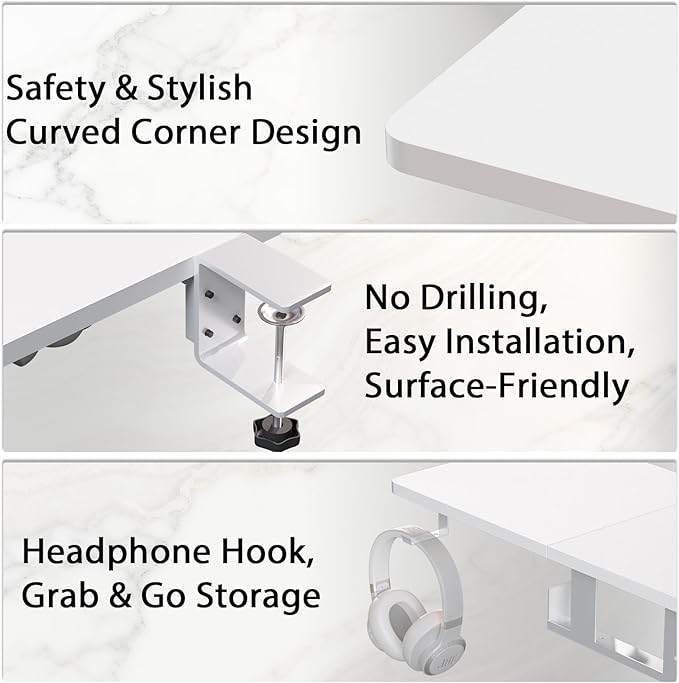 Flenpptly Desk Extender Tray, 24" x 12" Desk Extension with Storage Drawer, Clamp On Desk Dxtender, Keyboard Extender for Desk, Keyboard Tray for Office & Home Use (White)