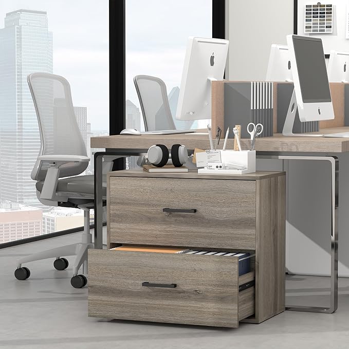 2 Drawer Wood Lateral File Cabinet, Wide Filing Cabinets for Home Office, Farmhouse File Cabinet Printer Stand for Hanging Files/Letters, Gray