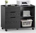 File Cabinet with 3 Drawers, Mobile Lateral Filing Cabinet with Open Storage Shelves for Home Office Under Desk Storage, Black