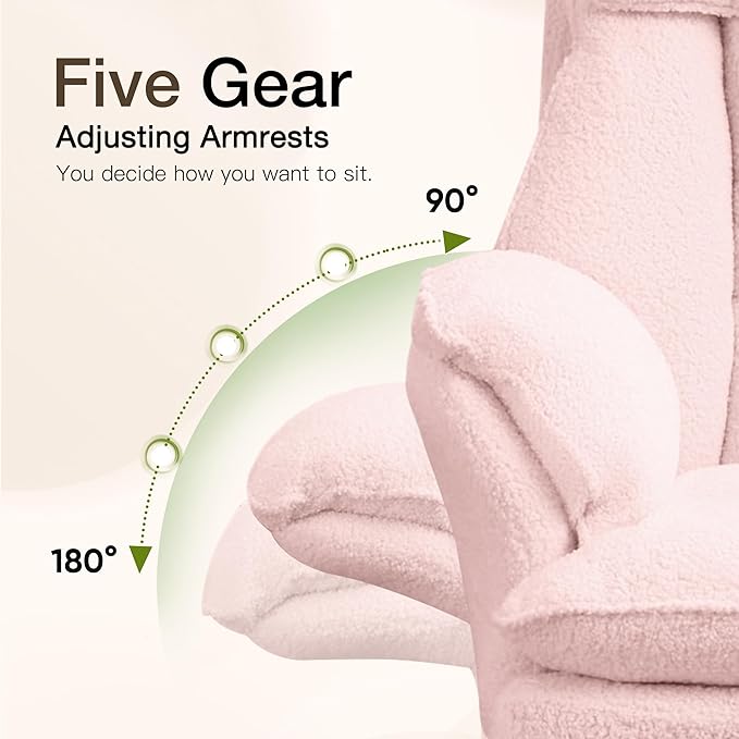 Ergonomic Cloud Cross Legged Office Chair with Footrest,Teddy Fleece Big and Tall Executive Chair with Wheels,Reversible Armrest,155° Reclining Computer Wide Desk Chair for Home,Office (Pink)