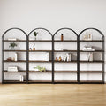 Nathan James Haven Etagere Bookshelf, 5-Shelf Bookcase in Nutmeg Wood and Black Metal Frame with Arch Top and Open Shelves, Nutmeg/Black, Set of 4
