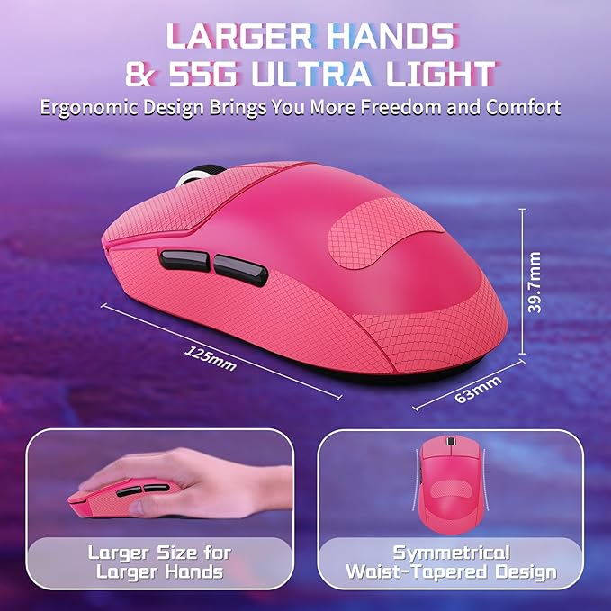 ATTACK SHARK X8SE Wireless Gaming Mouse,Adjustable 25K DPI PAW3311 Optical Sensor,Ergonomic 59g Lightweight,Triple Modes 2.4G/BT/USB-C,500mAH Battery,5 Programmable Buttons for PC/Mac-Red&Griptape
