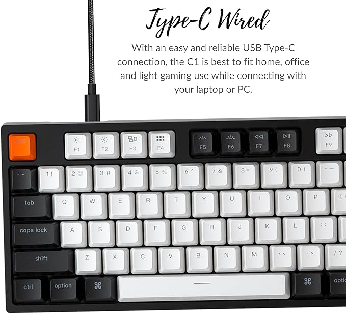 Keychron C1 TKL Mechanical Gaming Keyboard – Wired White LED Backlit Compact Keyboard with Linear Mechanical Switches, Compatible with Mac & Windows