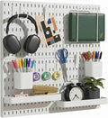 Keepo Peg Board Wall Organizer – Plastic Pegboard Panels, Modular Peg Board Storage System for Home Office, Craft Room, Gaming Setup (White, 22″×22″)