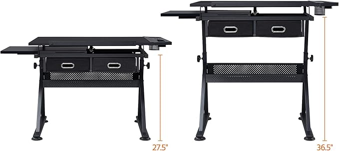 Topeakmart Drafting Table for Artists, Height Adjustable Drawing Draft Desk, Tiltable Tabletop, Art Craft Work Station with Extra Board for Diamond Painting Sewing Graphic Designere