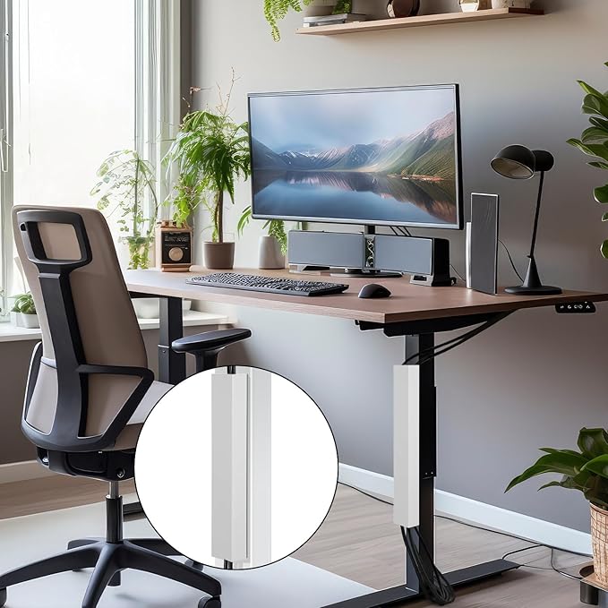 Blulu 1 Pack Steel Magnetic 14 Inch Cable Management Channel for Under Desk Leg Vertical Wire Hider Cover Cable Desk Organizer No Drill Cord Organizer Cord Hider Management for Home Office (White)