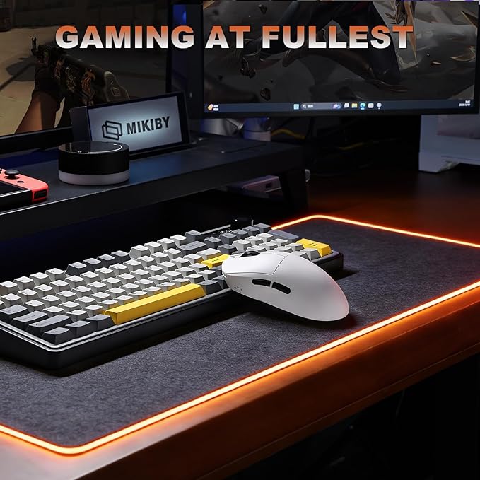 A9 Gaming Mouse, 18000 DPI, PAW3395 SE Sensor,53G Lightweight, Tri-Mode 2.4G/BT5.0/USB-C Wireless/Wired Mouse, Programmable Mouse, Office Mice for PC/Xbox/Win/Mac (White)