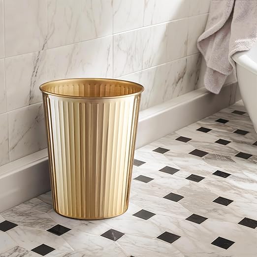 Monarch Abode Ridge Embossed Metal Desk Wastebasket – Brushed Gold
