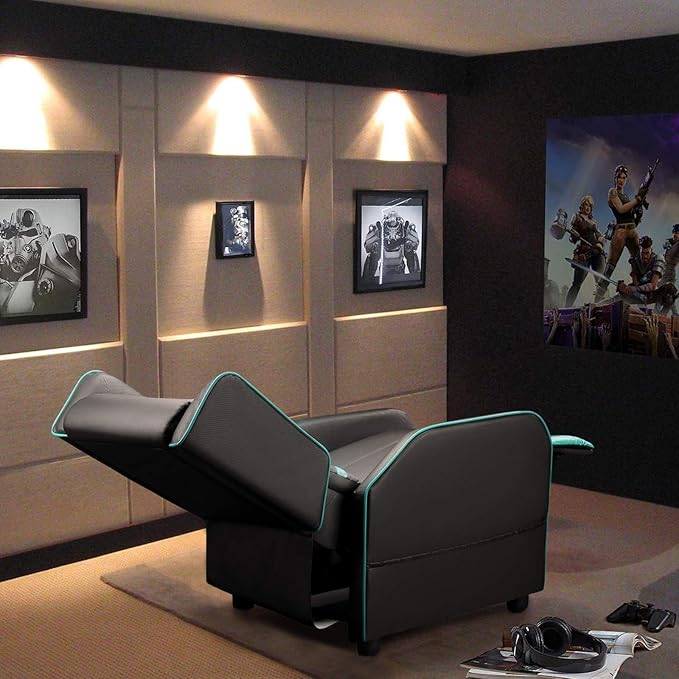 BOSSIN Gaming Recliner Chair for Adults 400lbs Racing Style Sofa Big and Tall PU Leather Recliner Seating, Modern Ergonomic Lounge Comfortable Home Movie Theater for Living Room(Cyan)