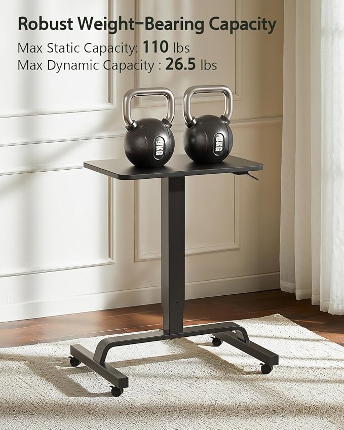 WALKINGDESK Height Adjustable Mobile Standing Desk with 360° Swivel Casters, 29"-45" Pneumatic Rolling Desk on Wheels, Perfect for Home Office, Bedroom, Living Room, Black