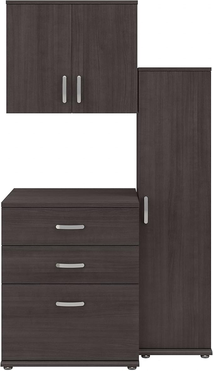 Bush Business Furniture Universal 3 Piece Modular Laundry Room Storage Set with Floor and Wall Cabinets in Storm Gray