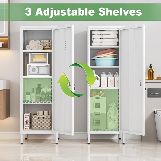 Ckzbx Tall Narrow Storage Cabinet 51.18" H Bathroom Cabinet Metal Pantry Cabinets, 3 Adjustable Shelves for Kitchen, Home Office, Living Room, Dinning Room (White)
