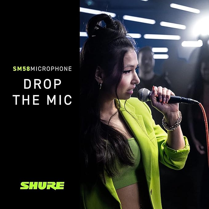 Shure SM58 Professional Dynamic Vocal Microphone with 25-Foot XLR Cable – Cardioid Mic for Live Performance, Studio Recording, Podcasting & Streaming (SM58-CN), Black & Silver
