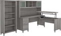Bush Furniture Somerset 72W 3 Position Sit to Stand L Shaped Desk with Hutch and Bookcase in Platinum Gray
