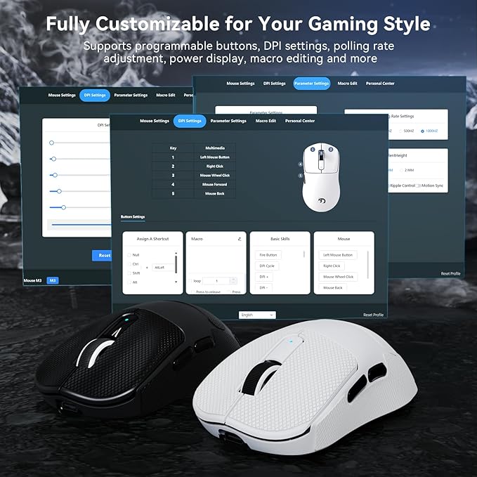 MAMBASNAKE M3 Wireless Gaming Mouse,39g Ultra-Lightweight BT/2.4GWireless/Wired Gaming Mouse,PAW3395PRO 40K DPI Optical Sensor,200Hrs Battery,Tape,Office Mice for PC/Win/Mac(White)