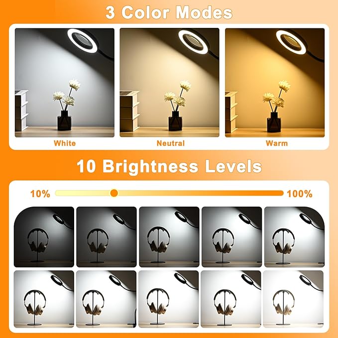 20X/10X Dual-Lens Magnifying Glass with Light and Timer, Combination Lens Magnifier with Light, 3 Color Modes, 2 in 1 Magnifying Desk Lamp for Craft Hobby Painting Sewing Close Work