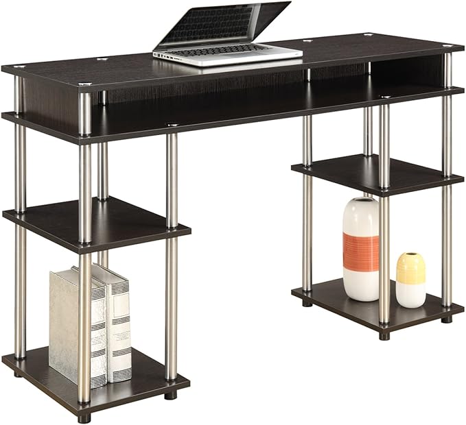 Convenience Concepts Designs2Go No Tools Desk Home Office Desk with Shelves, Corner Shelf Vanity Desk Computer Desk Nail Table for Nail Tech - 47.25" L x 15.75" W x 30" H, Espresso