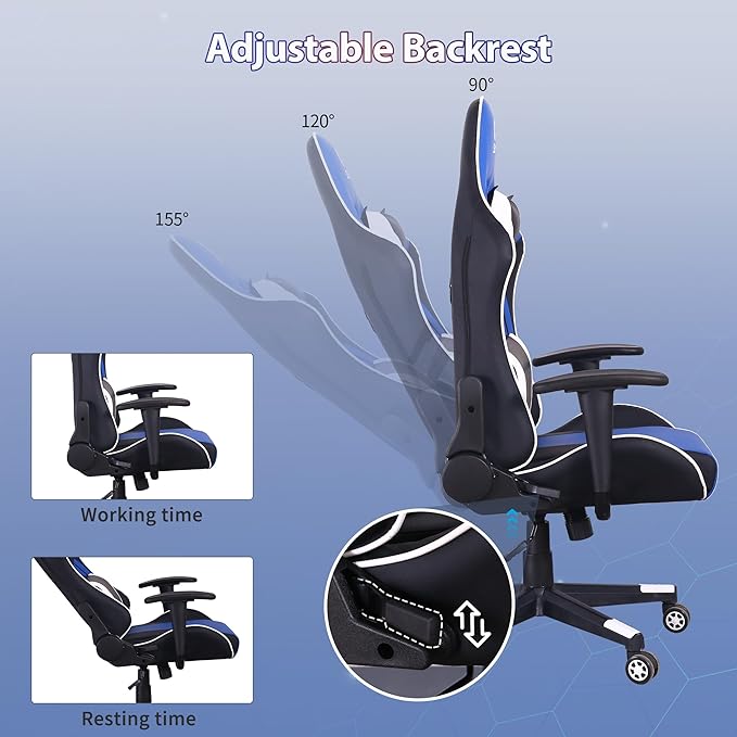 Gaming Chair,Video Game Chair with Massage Lumbar Support, Ergonomic Computer Chair Height Adjustable with Swivel Seat and Headrest