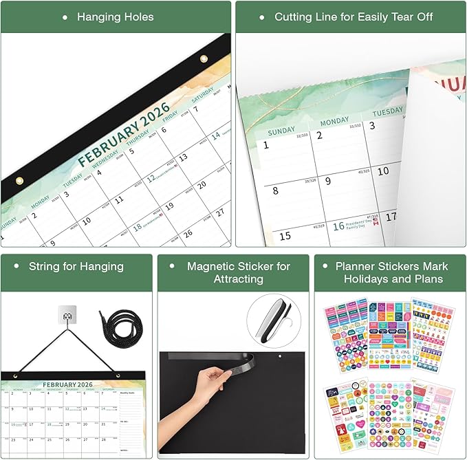 Ospelelf Magnetic Calendar 2026-2027 for Refrigerator, Desk Wall Calendar, January 2026 - June 2027, Monthly Large Planner Pad with Plastic Cover 17" X 12" Multicolor