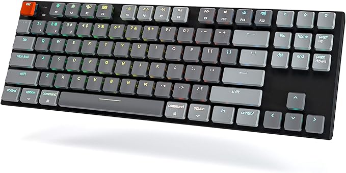 Keychron K10 87 Key Ultra-Slim Wireless Bluetooth/USB Wired TKL Tenkeyless Mechanical Gaming Keyboard, RGB LED Backlit Low Profile Blue Switches for Mac Windows