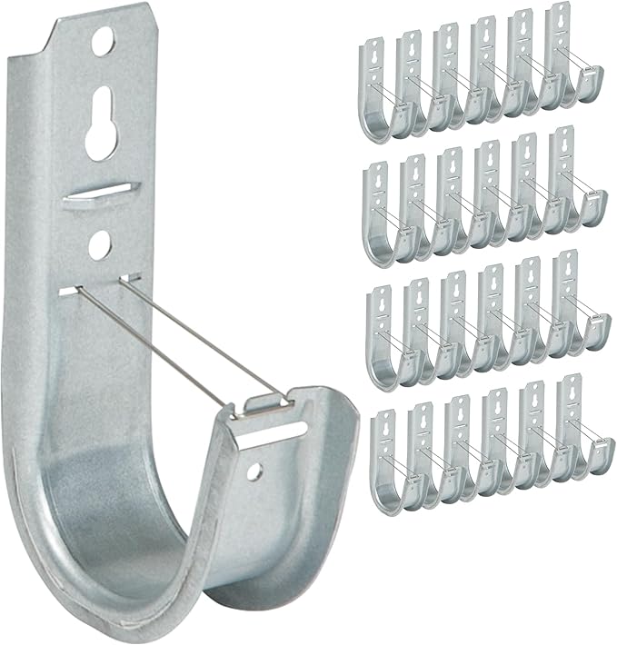 ICC 2” Wall Mount J - Hook with Retainer Clip for Structured Cabling - Galvanized Steel Cable Management Hooks, Available in Multiple Sizes - Rust-Resistant, TIA/EIA Compliant- 25-Pack