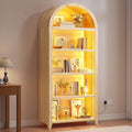 Arch Bookcase - 5 Layers Bookshelf with 3 Colors LED Sensor Lights and Thickened Wooden Design Display Shelf for Lego Books Bathroom Living Room - Ideal Gift (Light Wood)