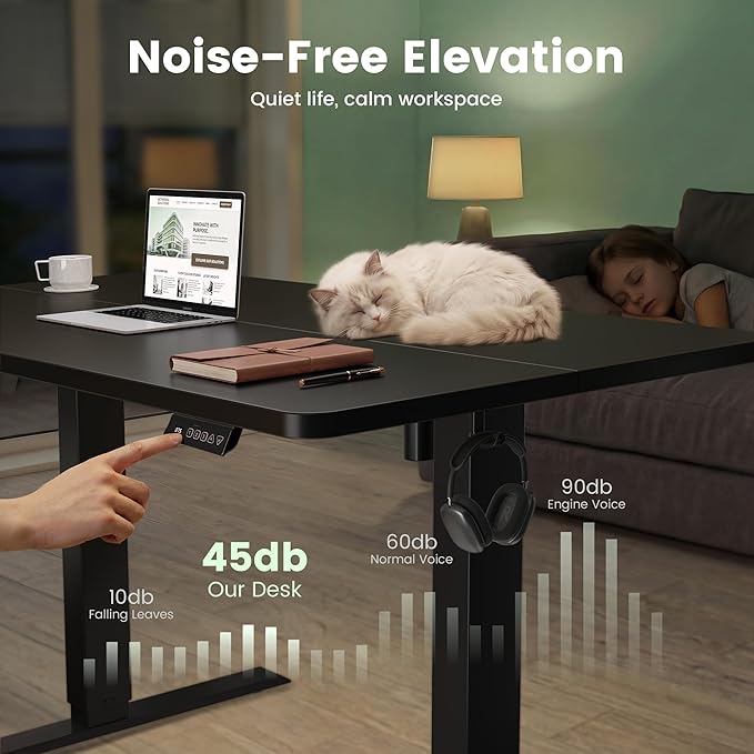 CubiCubi Electric Standing Desk Height Adjustable, 55.1 x 27.6 Inches Home Office Computer Desk, Sit to Stand Up with Memory Presets, Black
