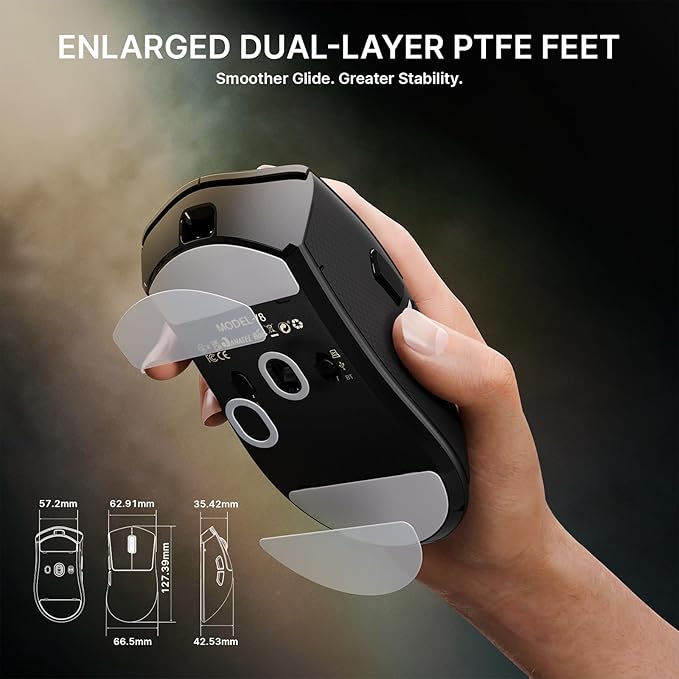 ATTACK SHARK V8 8K Wireless Gaming Mouse Whit 42000 DPI-PAW3950 MAX Sensor-59g Lightweight-Nordic54L15 MCU-400h Battery Life, Triple Modes,Gaming Accessories for PC/Laptop/Mac (Black Griptap)